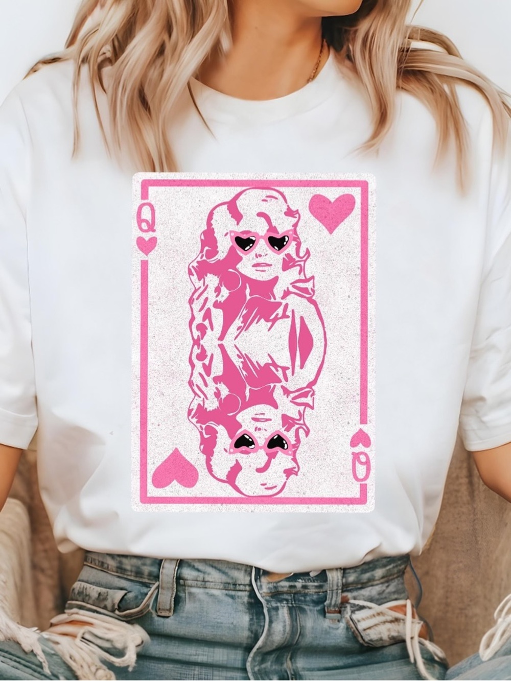 Pink Dolly Parton Queen Of Hearts Country Music Icon White tee - Miss Dolly